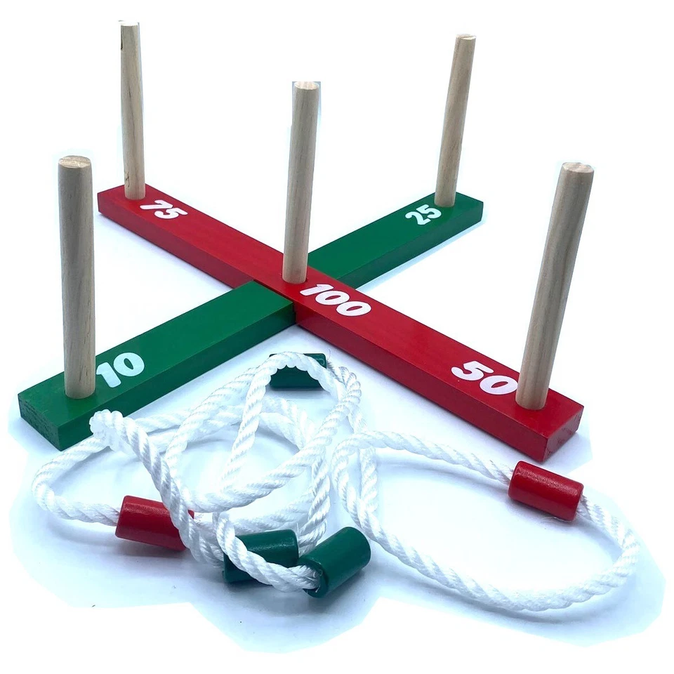 Wooden Garden Indoor Outdoor Quoits Family Pegs Kids Rope Hoopla Game Ring Toss - Image 3 of 4