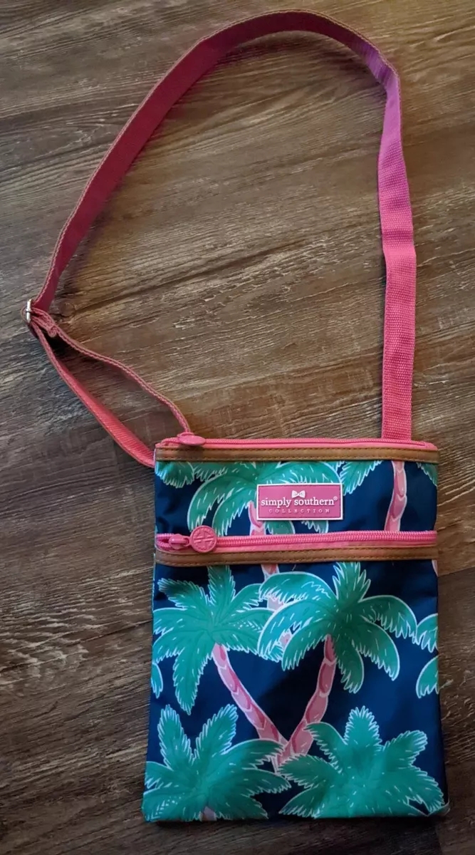 Simply Southern blue pink green palm trees print crossbody purse