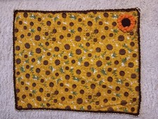 Fleece Sunflower Print Baby Blanket w/Crochet Flower  Edge Approx 29" x 39" 