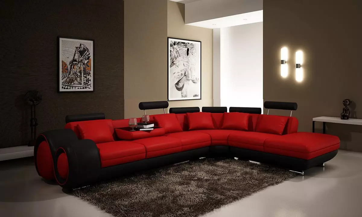 Black red sofa sale set