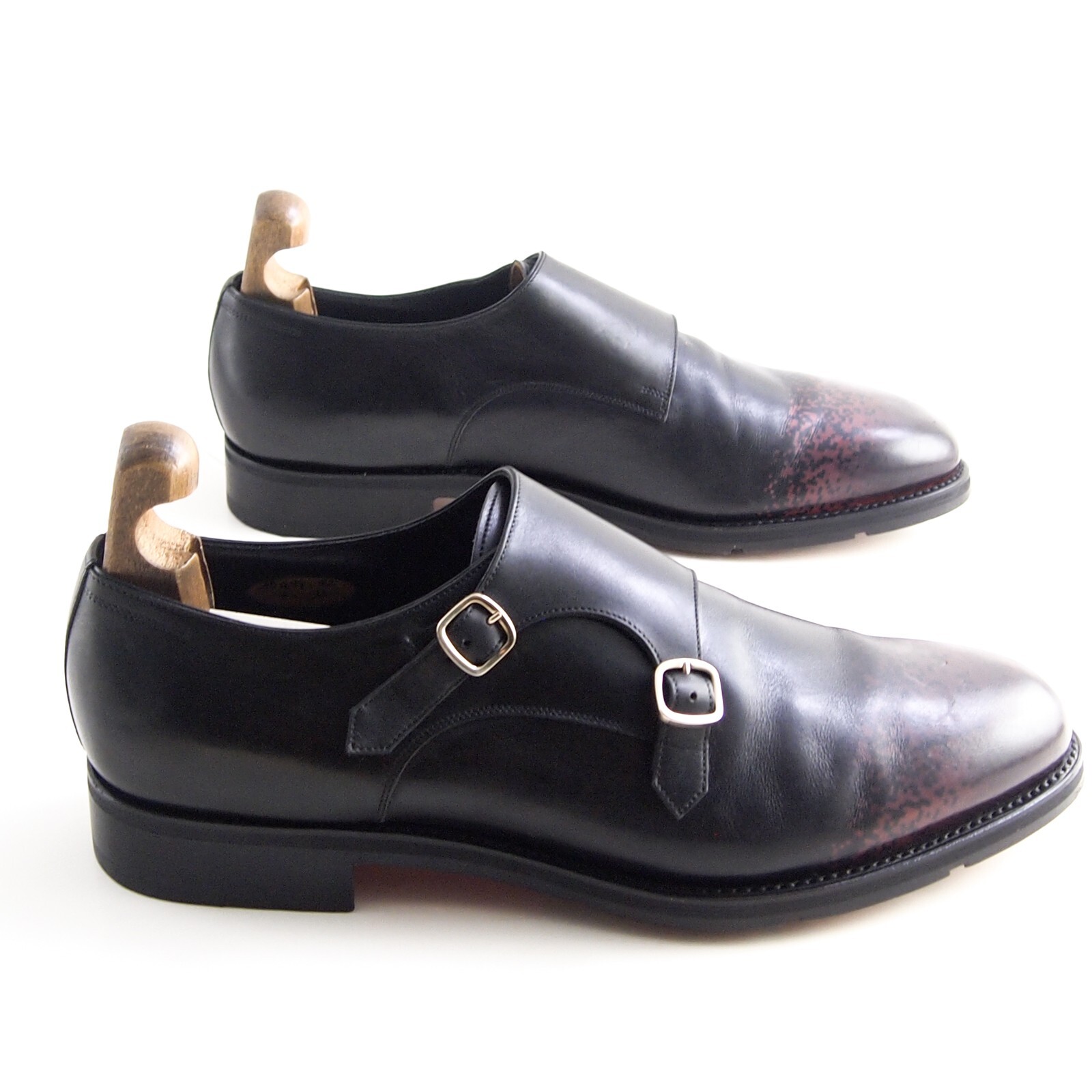 Santoni Double Monk Strap Loafers Black Leather Mens Size EU 45 US 12 F image 6
