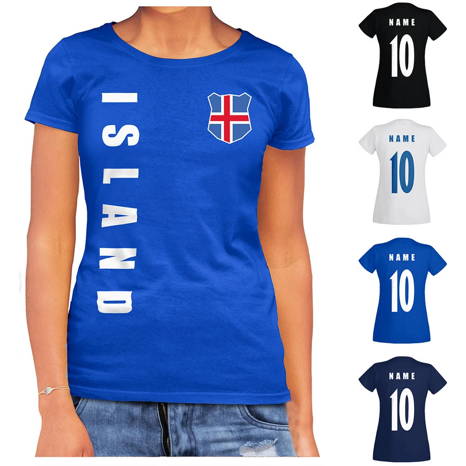 Island WM 2022 Damen T-Shirt Trikot Name Nummer Fussball Team National