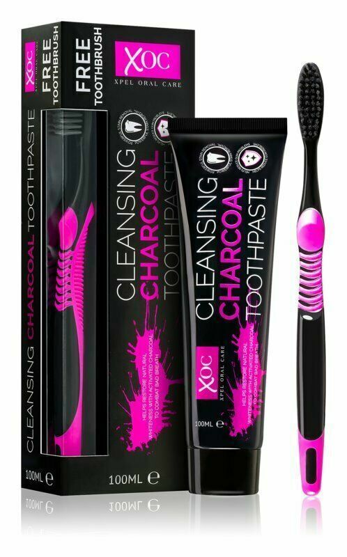 CLEANSING CHARCOAL TOOTHPASTE TEETH WHITENING 100ml + FREE TOOTH BRUSH XOC
