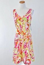 Chaps by Ralph Lauren Pink Orange Floral Sateen Watercolor Sheath Dress Sz 8 10