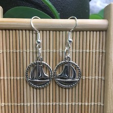 1.5  Silver-tone Ship Earring Set Boho Retro Dangle Drop New Free Ship 9633