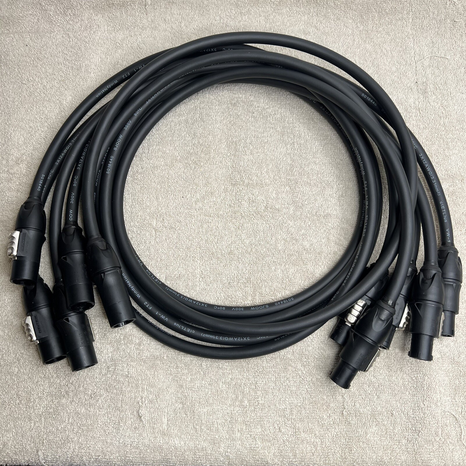 Lot Of 5 Neutrik Powercon True1 10 Ft Extension Jumper Cable 20A 250 Brand New