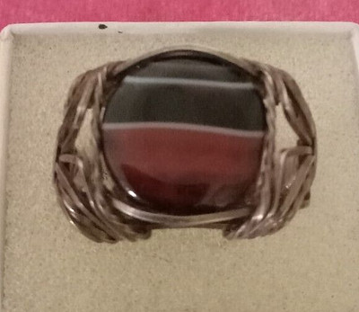 Sterling  Agate Cabochon stone  Wire Wrapped Ring size 10.5