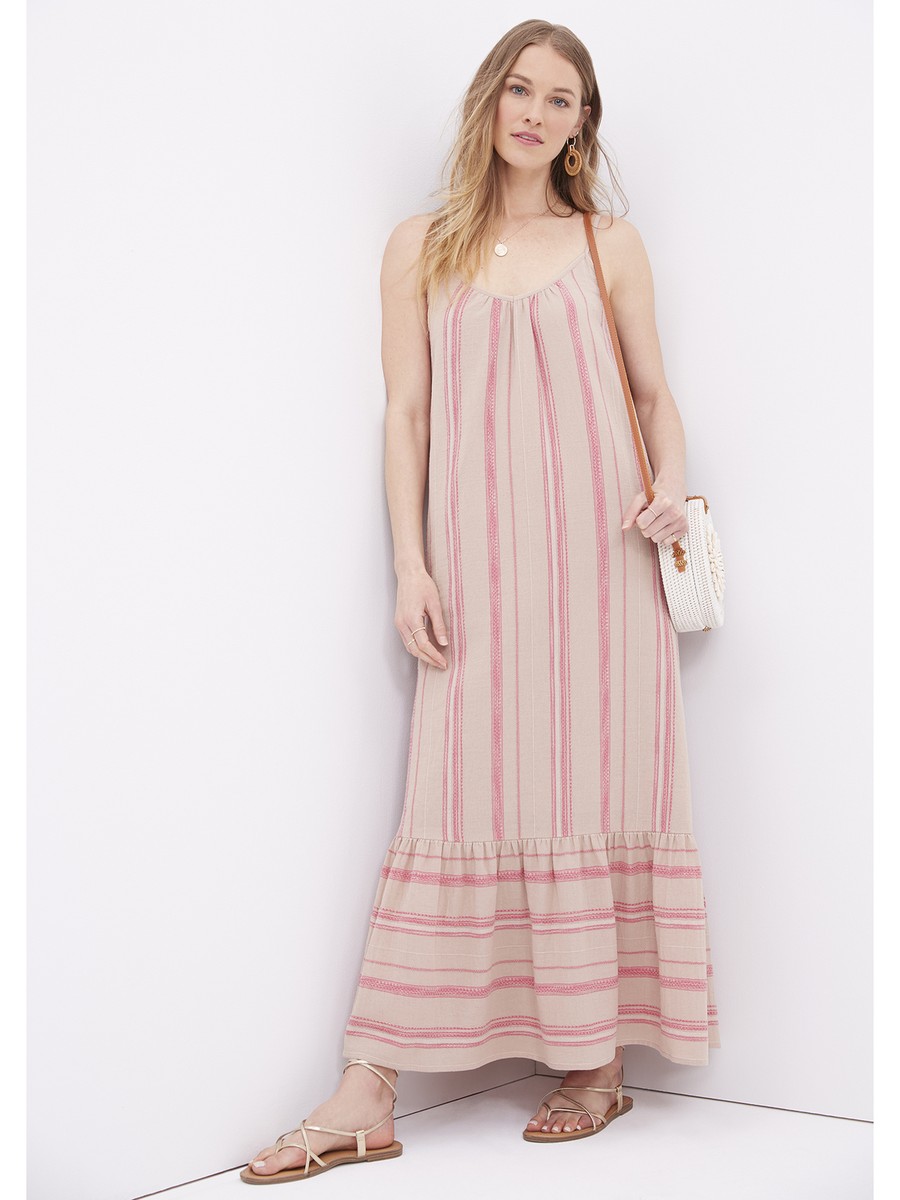 Time and Tru Maxi Dress Women's SIZE M Brown Tiered Woven Stripe --R5-- | eBay Time and Tru Maxi Dress Women's SIZE M Brown Tiered Woven Stripe --R5-- | eBay