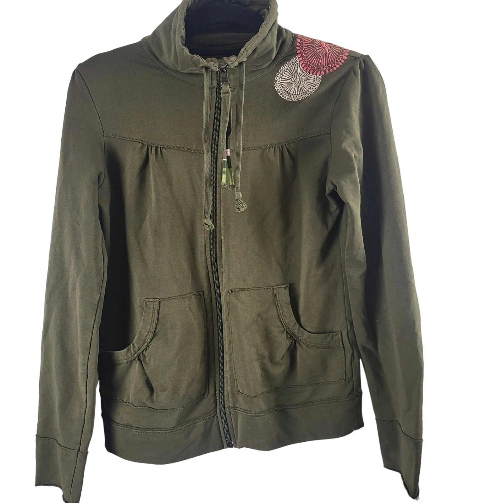 lole zip up full zip long sleeve embroidered pockets sweatshirt