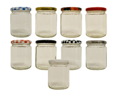 OOPS TOYS 10x Einmachgläser Mit Schraubdeckel 350 Ml - Einweckgläser Mit Etiketten - Marmeladengläser Mit Deckel Gold - Schraubgläser Mit Deckel - Gläser - Einmachglas - TO 82 (10 Stk