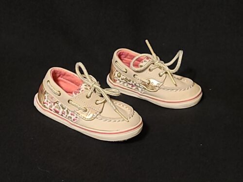Sperry Topsider Toddler Girls Beige/pink Boat Shoes-Sz 4-Great Condition - Picture 1 of 9
