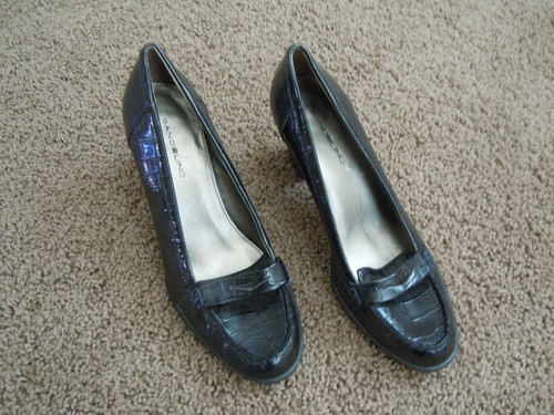 BANDOLINO Women's LOAFERS shoes sz 7.5 Patent Leather Block Heel Black crocodile - Picture 3 of 8