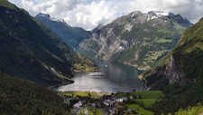 Landscape nature fjord mountains norway village nordic s Custom Gaming Mat Desk