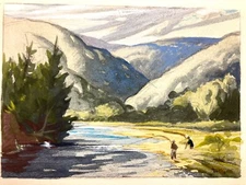 ORIGINAL 1948 LOUIS DARLING PAINTING FLY FISHERMEN CAPE BRETON RAMONA ARTIST