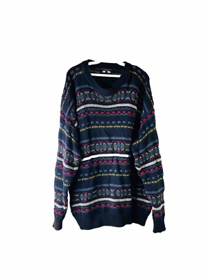 Vintage 90s Coogi Style Ed Bassmaster 3D Knit Crewneck Sweater Mens Medium