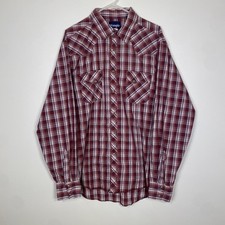 Wrangler Western Pearl Snap Mens XL Red Plaid Button Down Long Sleeve Shirt