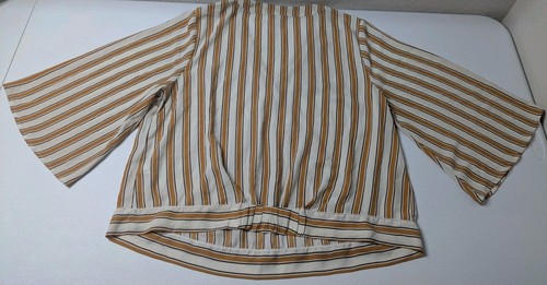 Ava & ViV Top Women's 1X White Brown Striped V Neck Long Sleeve - Picture 2 of 6