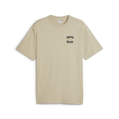 PUMA Downtown Graphic Crew Neck Short Sleeve T-Shirt Mens Beige Casual Tops 6235