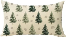 Winter Pine Tree Lumbar Decorative Throw Pillow Cover 12 x 20, Trees 