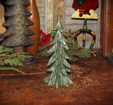 Primitive 9" Retro Resin Christmas Evergreen Tree Vtg Style Winter Shelf Sitter