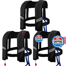 3-Pack 150N Auto Inflatable Life Jacket Adjustable Nylon Vest, Reflective BLACK