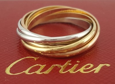 Vintage Cartier Trinity 7 Seven Band Rolling Rings 18k Multi Colored Gold Sz 56