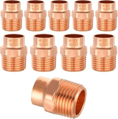 1/2'' Copper x 1/2'' Male NPT Adapter - 10 Pack Sweat Solder Fittings