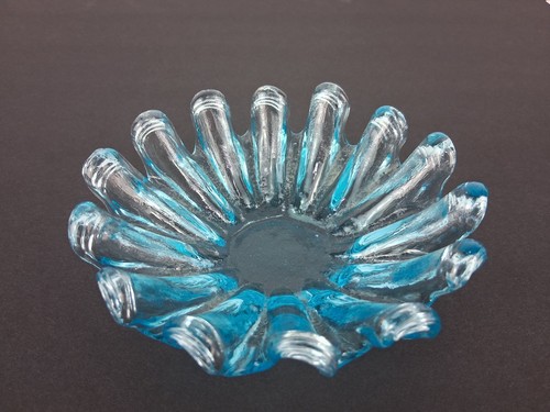 Vintage MCM 14 Finger Süßigkeiten Schmuck Schale Schüssel Aqua Blau Glas