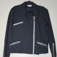 VTG St. John Sport Marie Gray Black Twill Jacket Asym Zip Size Large