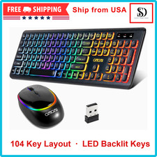 Wireless Keyboard And Mouse Rechargeable LED Combo RGB Backlit Keypad Silent USB