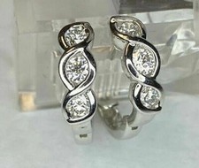 1Ct Round Cut Lab Created Diamond Huggie Hoop Earrings In 14K White Gold Finish