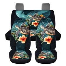 Car Seat Covers Full Set Front and Rear Seat Retro Hibiscus Flower Sea Turtle