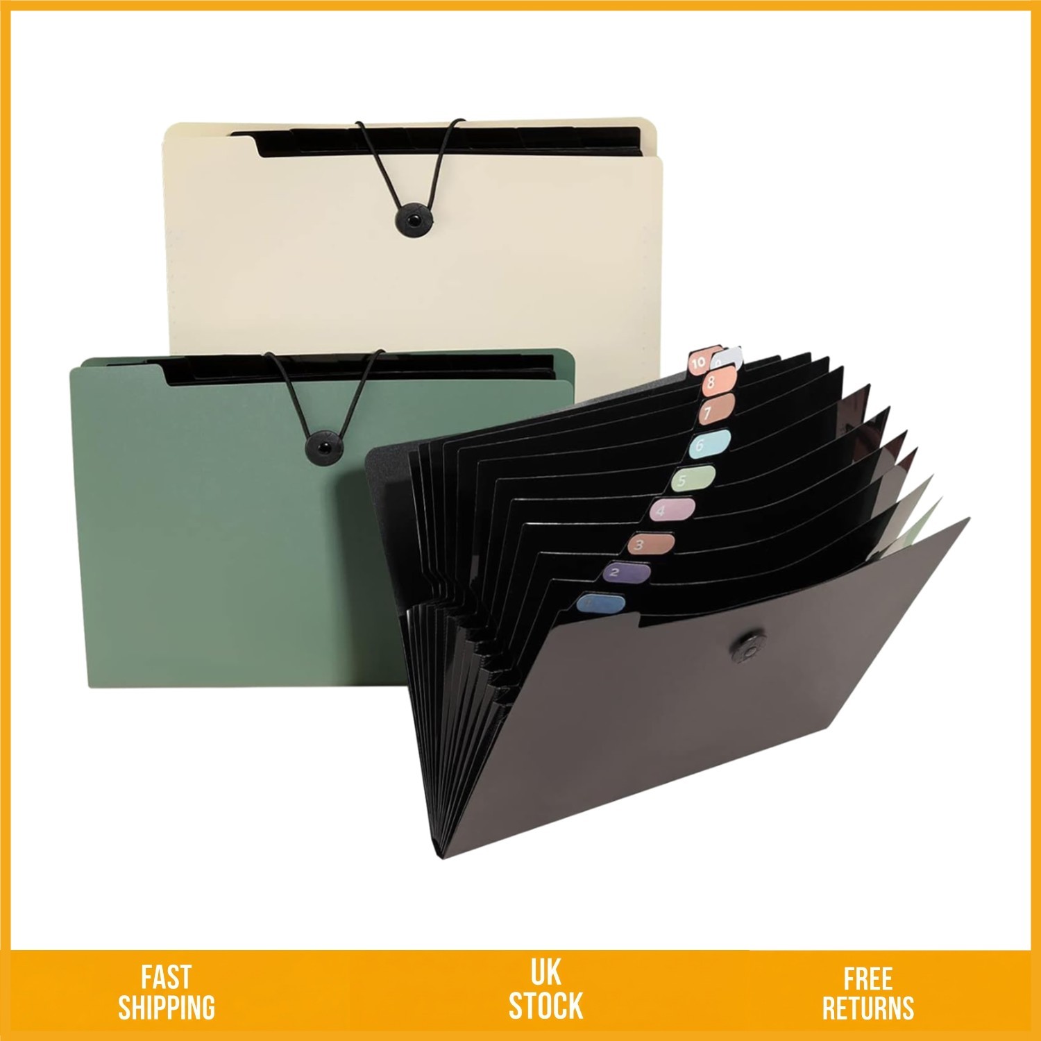 Durable Expanding File Organiser A4 Document Folder 13 Pocket Accordion 3 Pcs