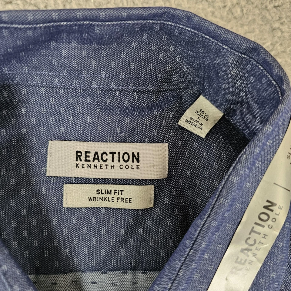 Camisa Kenneth Cole Reaction Para Hombres Grande Azul Marino Calce Ajustado Vestido Sin Arrugas Nueva Foto 4 de 4