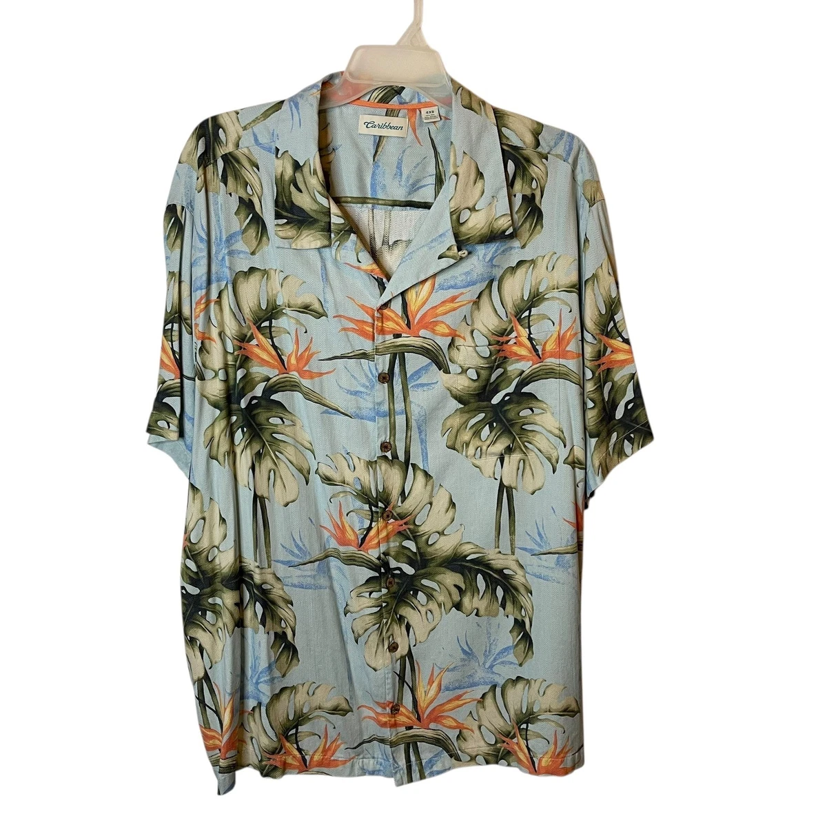Chemise homme Caribbean Joe taille XL bleu hawaïen tropical manches