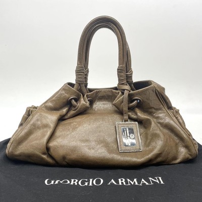 Authentic Giorgio Armani handbag logo plate 90s leather brown
