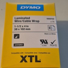 Dymo 1868709 XTL 38mm x 102mm 75 Laminated Wire Cable Wrap Black on White