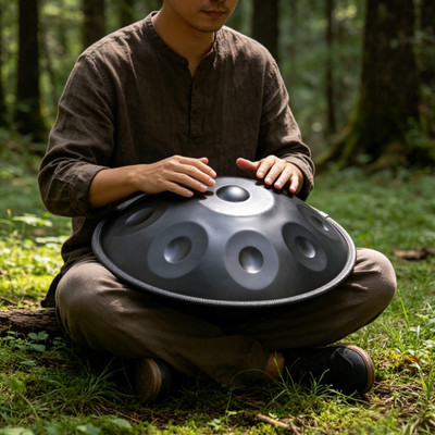 440HZ Tambourin Stahl Trommel in D Kleiner 18Zoll schwarz 9 Noten Handpan