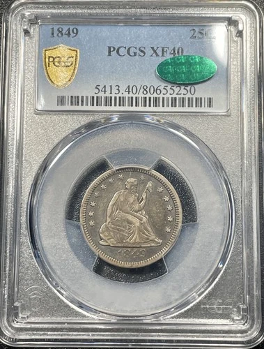 1849 P Seated Liberty Silver Quarter 25C PCGS XF40 CAC