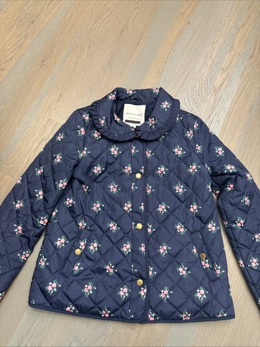 EUC Janie and Jack girl SPRING FALL navy floral quilted ruffled barn jacket 7 8 - Picture 2 of 7