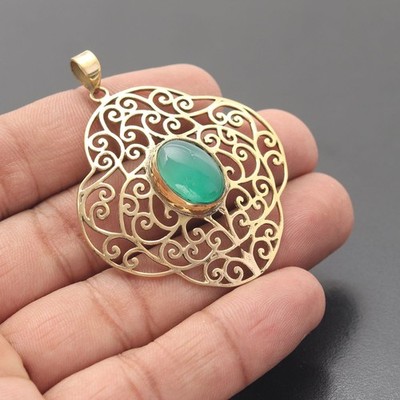 Grüner Monalisa Edelstein Gold poliert Handarbeit Anhänger Schmuck Geschenk für