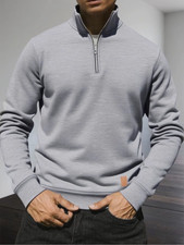 Men'S Half Zipper Sweatshirts Long Sleeve Solid Color Pullover Turtleneck Street