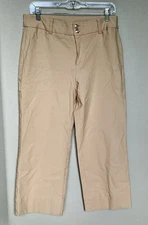 Chico’s womens straight cut flat front capris pockets gold buttons belt loop 1.5