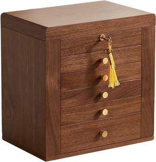 Walnut Wooden Jewelry Box Wood Jewelry Organizer with 2 Side Doors Mirror
