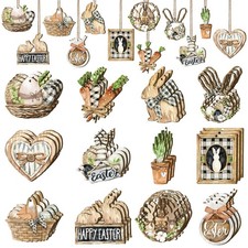 36 Pcs Easter Hanging Ornaments Happy Easter Wooden Ornament Easter Bunny Carrot