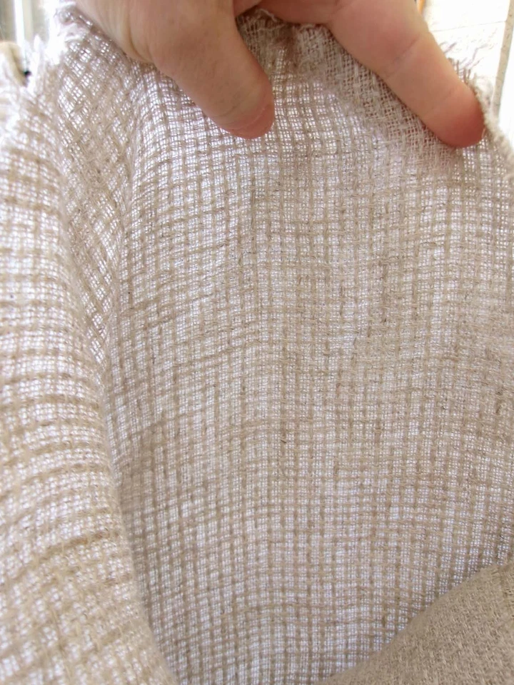 2+ yd Vintage Woven FABRIC Homespun Natural Tweed Boucle Linen Look Ecru Beige - Image 3 of 4