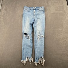 Bohme Jeans Womens 29 Blue Denim Cotton Distressed Mid Rise Skinny Leg Raw Hem
