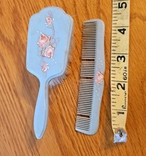 Vintage Baby Brush  Comb Celluloid  Blue With Pink Roses