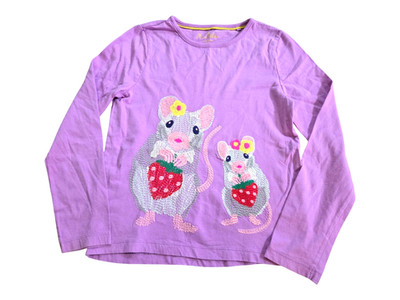 Mini Boden Purple Mouse Strawberry Embroidered Long Sleeve Shirt Girls 9-10