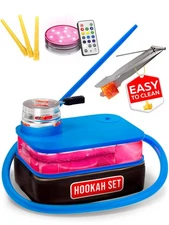M. ROSENFELD Royal Blue Hookah Set Complete Kit with LED, Hose & Accessories